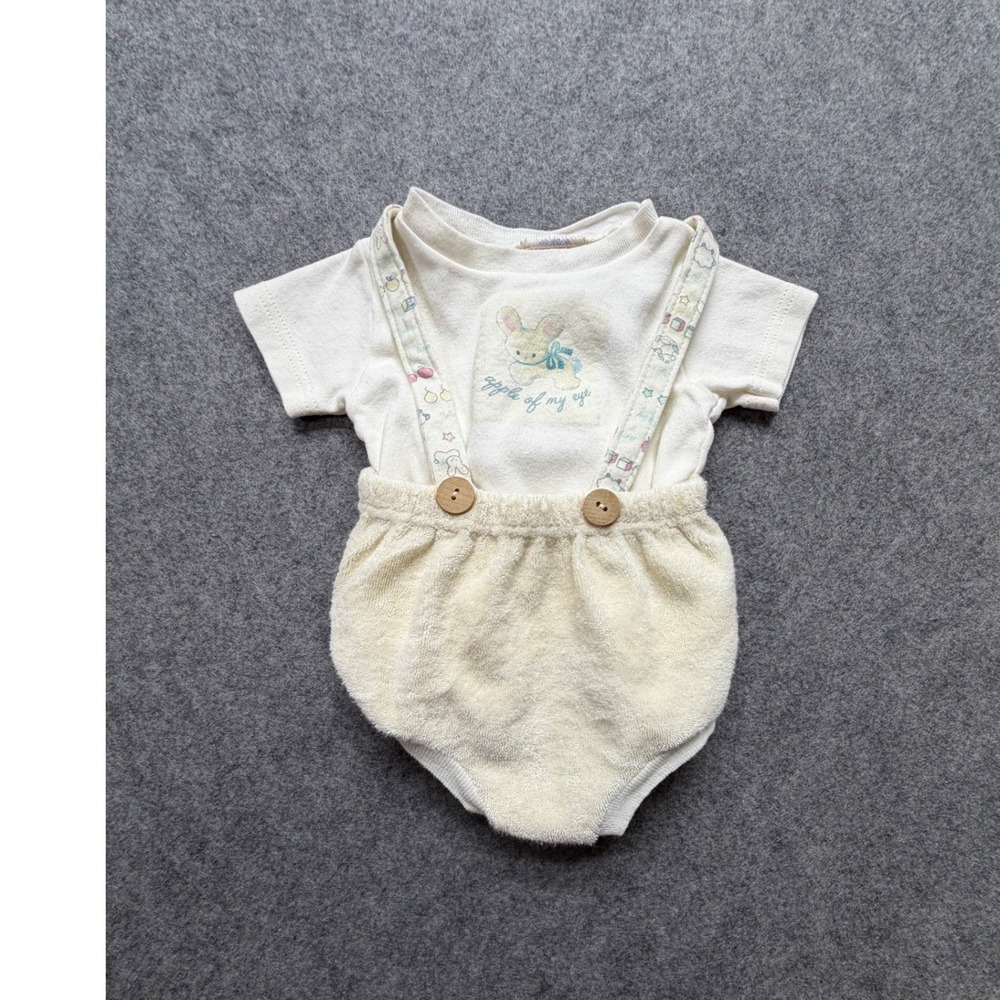 Vintage Baby Sonoma Jean Company Bunny Apple Set 6 Months USA Made Cream 2pc